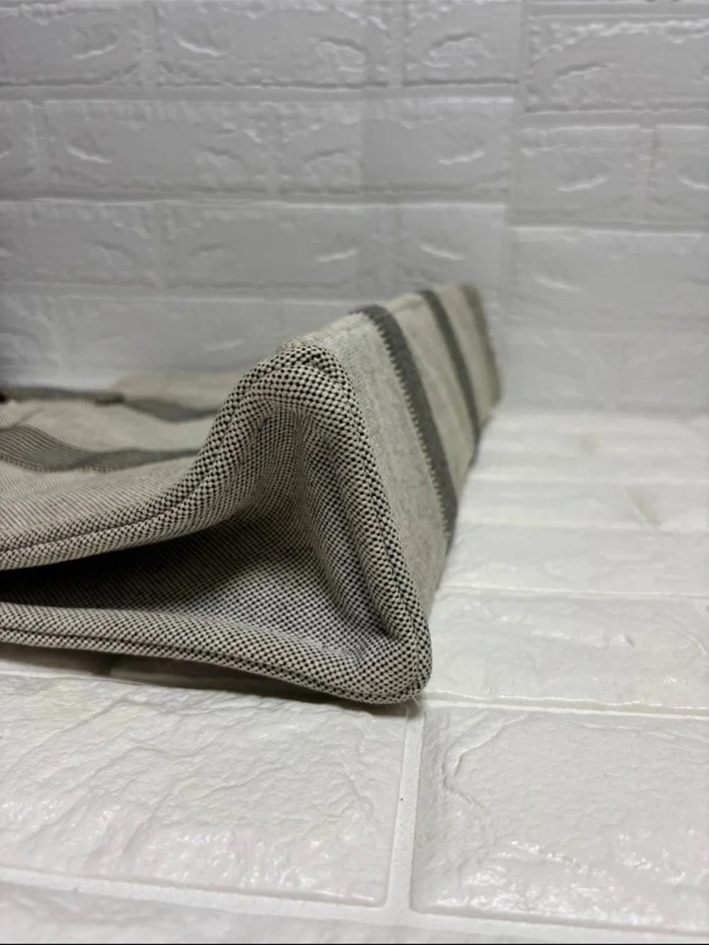 Hermes Natural Canvas Tote with Black Striped Handles